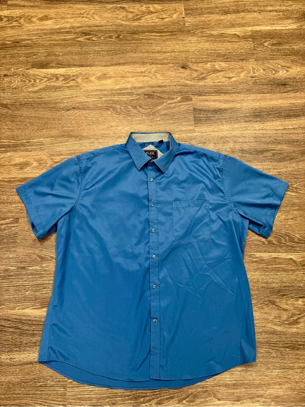 FLEX Luxury Collection Blue Short Sleeve Button Up Shirt Men's 2XL Italy